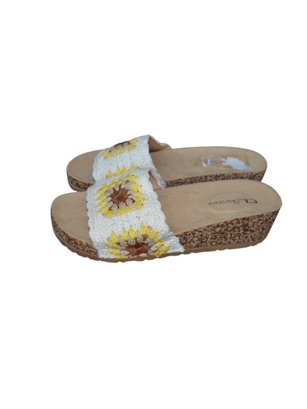 CL by Laundry Crochet Floral Sunflower Slide Cork Sandals Women's Size 9.5 Boho
